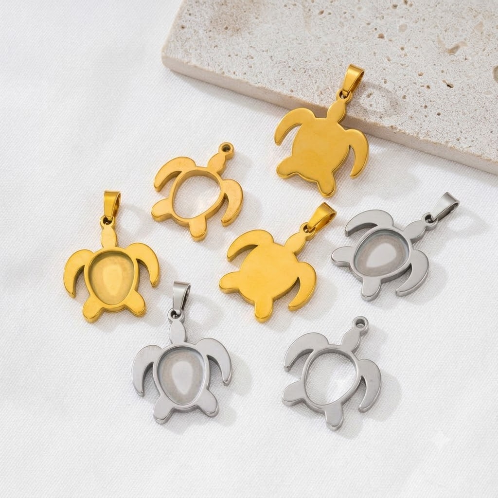 5pcs/Lot Stainless Steel Turtl - Bezels Set Pendant review and price