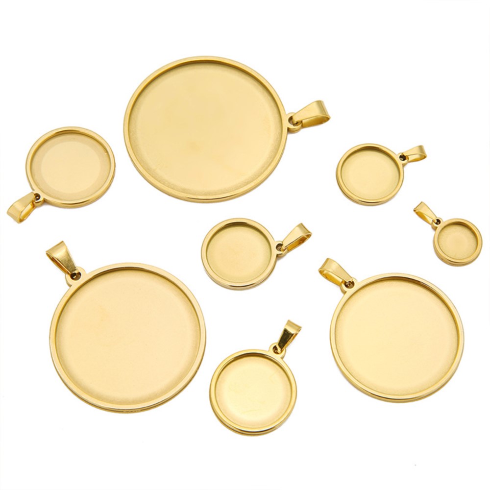 5Pcs/Lot Stainless Steel Round - Bezels Set Pendant review and price